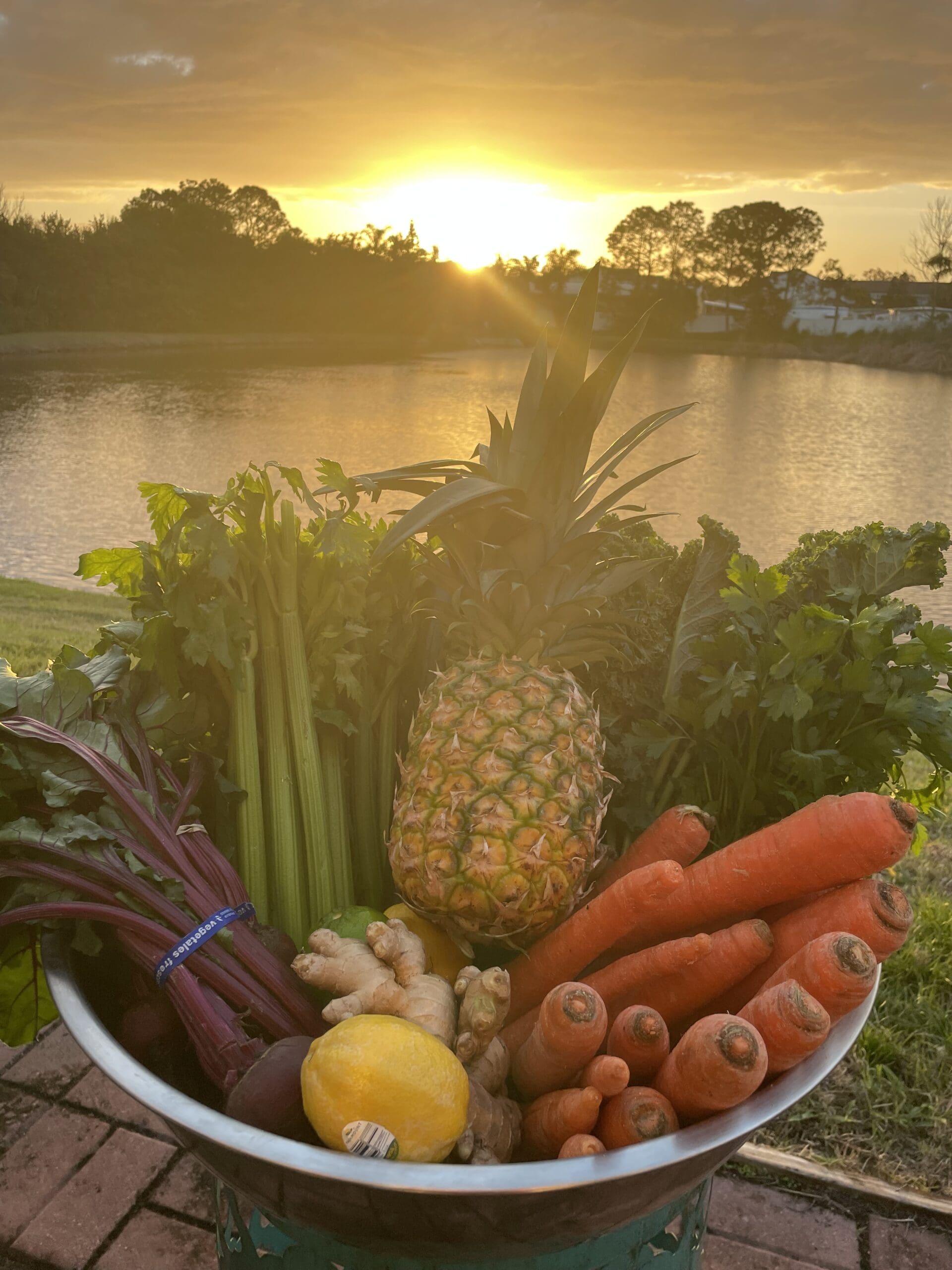 A bowl of fruit and vegetables for making juices